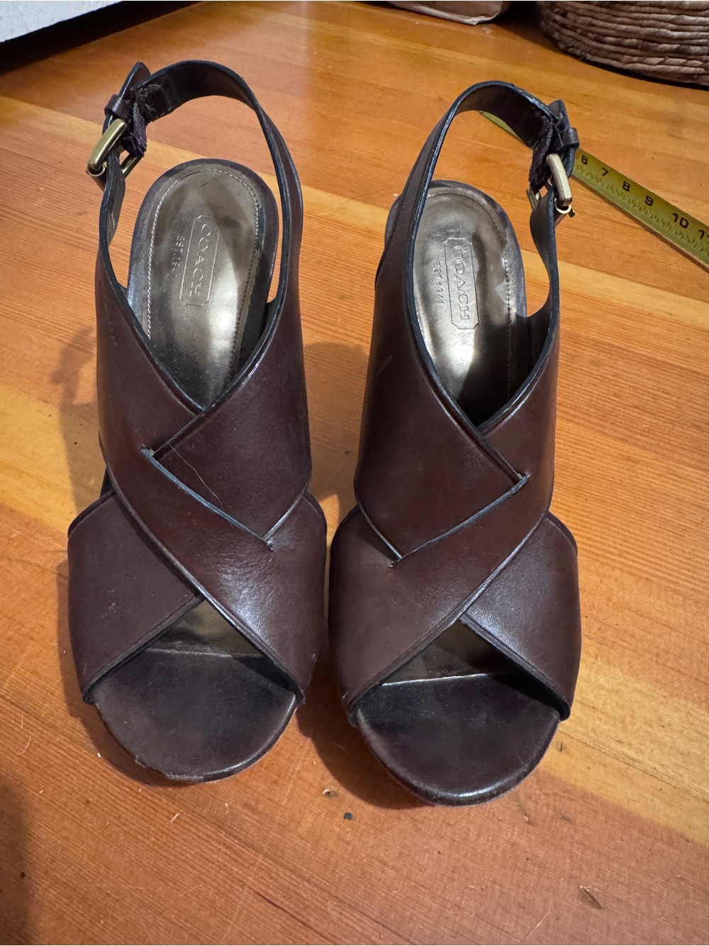 Coach Brown Leather Crisscross Slingback Heels